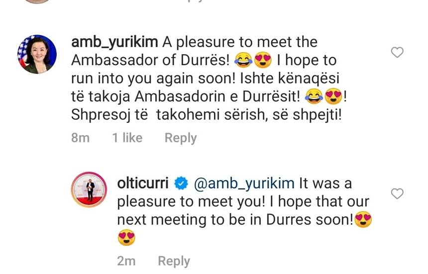 Blogeri Olti Curri dhe Ambasadorja Amerikane Yuri Kim, foto dhe batuta në Instagram 1 78f8e681 be44 47ad 9590 362098538595
