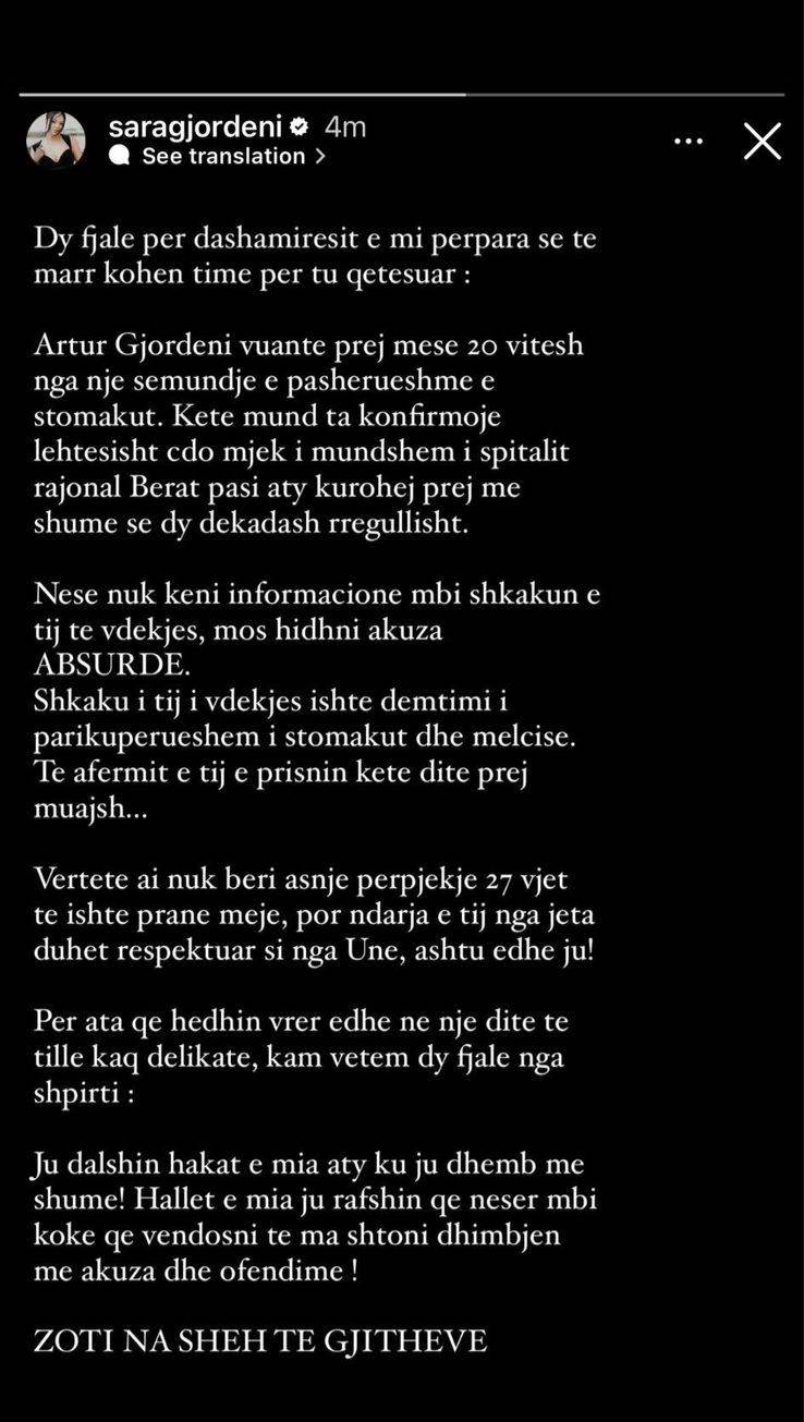 Sara Gjordeni mesazh prekës për babain e saj që u nda sot nga jeta 2 02192A74 6ABD 47EA B448 E7EBEE18F936