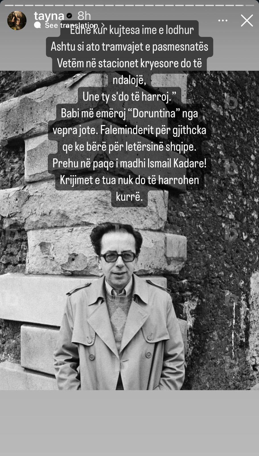 Cila nga vajzat e showbizit e ka ndjerë më shumë ikjen nga jeta të Ismail Kadaresë? 5 7D3E09C0 D578 4ADF BB1D 04DE6212E1EF