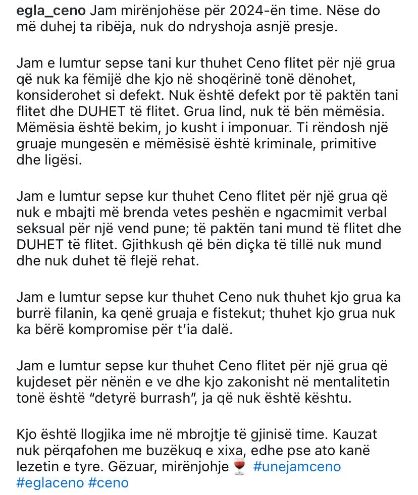 Egla Ceno bën dedikimin për veten: Kur thua Ceno flitet për një grua që nuk ka fëmijë 1 4821A004 719E 4D54 9044 FE643F6196E3