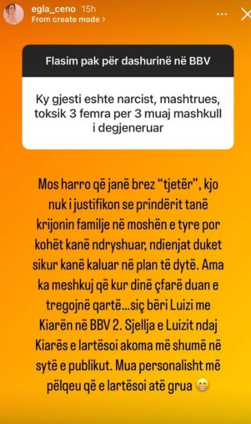 E vërteta e deklaratës të Egla Cenos, për Gjestin dhe Luizin. Fjalët "toksik", "mashtrues" dhe "narcist" janë të komentuesve jo të fitueses së BB VIP Albania 3 1 IMG 0224