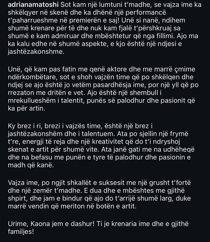 Protagoniste në film,Adriana Matoshi shpreh krenarinë për vajzën e saj 1 IMG 3178