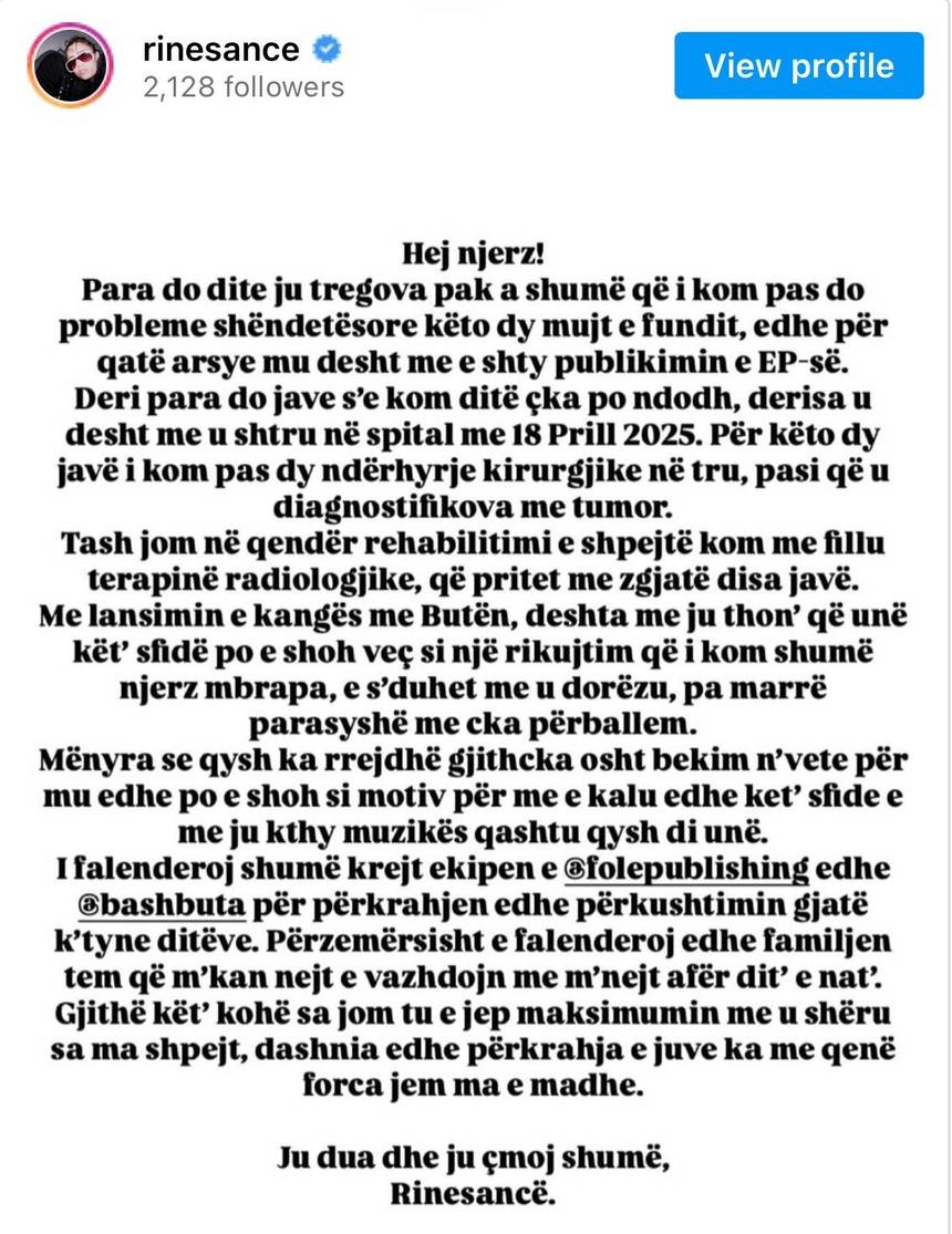 ‘U diagnostifikova me tumor’, këngëtarja shqiptare flet për betejen që po kalon 1 IMG 6061